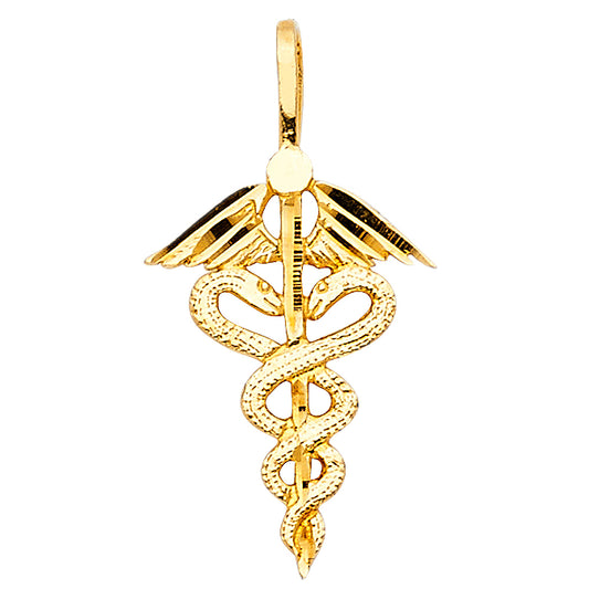 14k Yellow Gold Medical Service Pendant Serpents Snakes Wings Hospital Charm