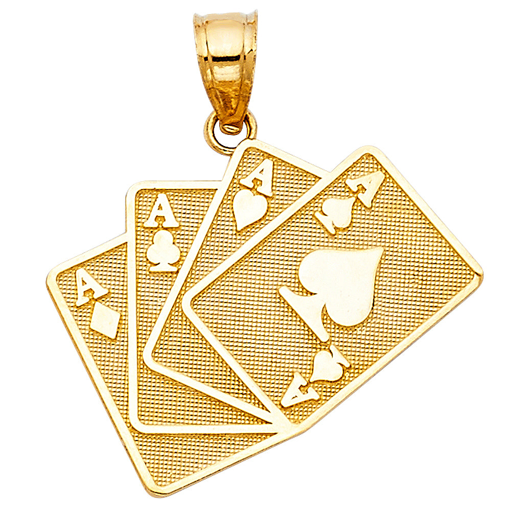 14k Yellow Gold Poker Playing Cards Pendant Ace of Spades Lucky Gambler Charm