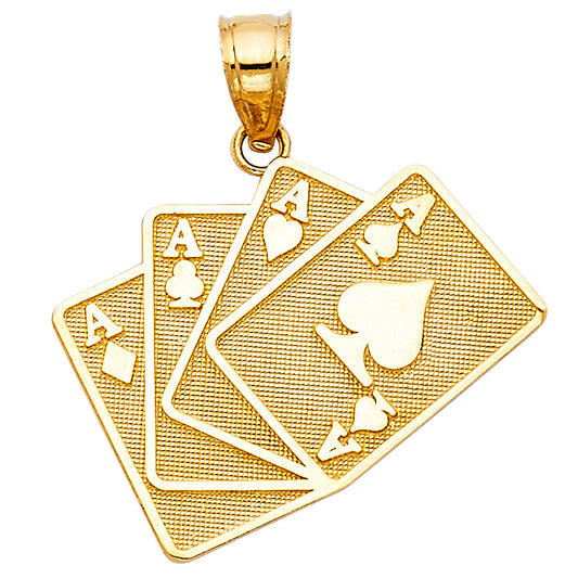 14k Yellow Gold Poker Playing Cards Pendant Ace of Spades Lucky Gambler Charm