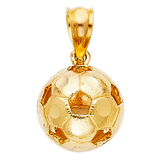 14k Yellow Gold Soccer Football Ball Pendant Diamond-Cut MVP Athlete Sport Charm