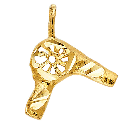 14k Yellow Gold Hair Blow Dryer Pendant Hair Stylist Cosmetology Fashion Charm