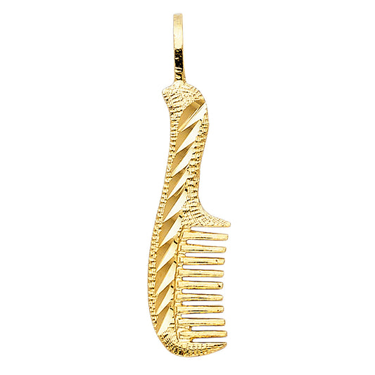 14k Yellow Gold Diamond-Cut Comb Pendant Hair Dresser Barber Beauty Charm