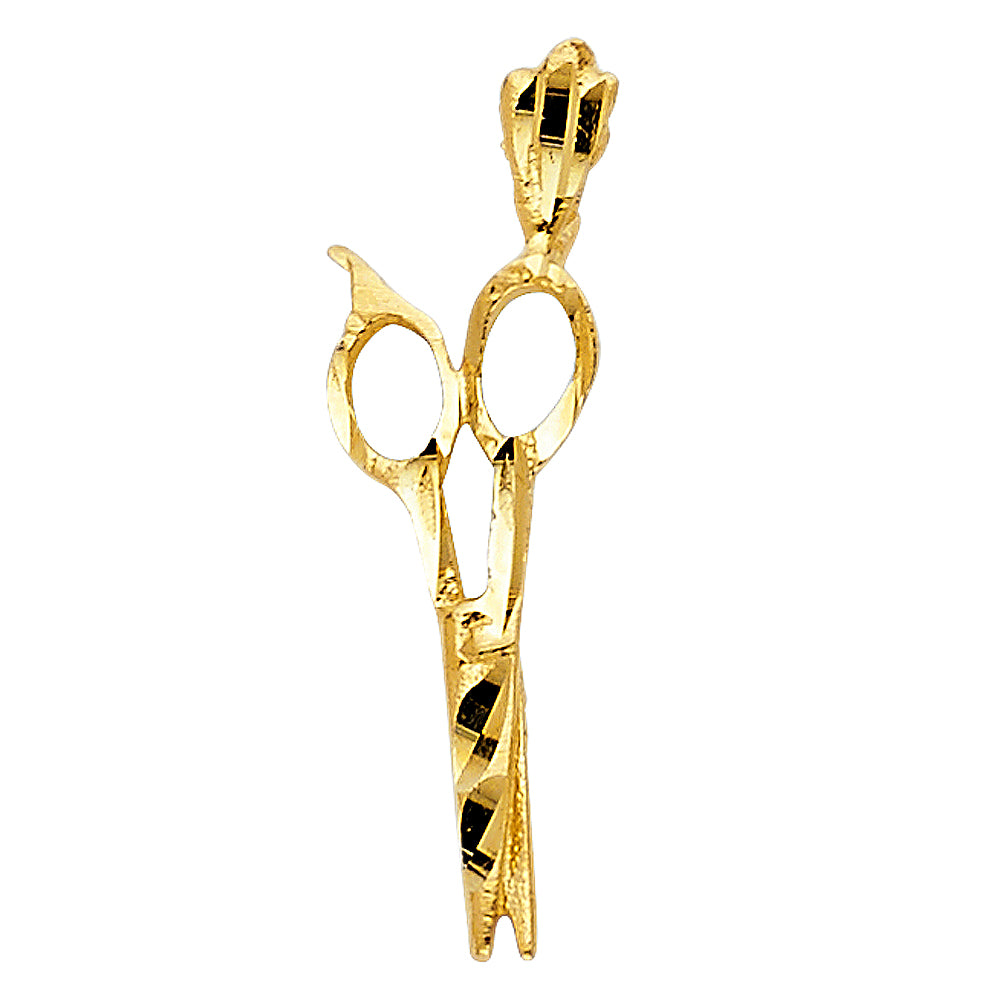 14k Yellow Gold Diamond-Cut Shears Pendant Scissors Hair Stylist Barber Charm