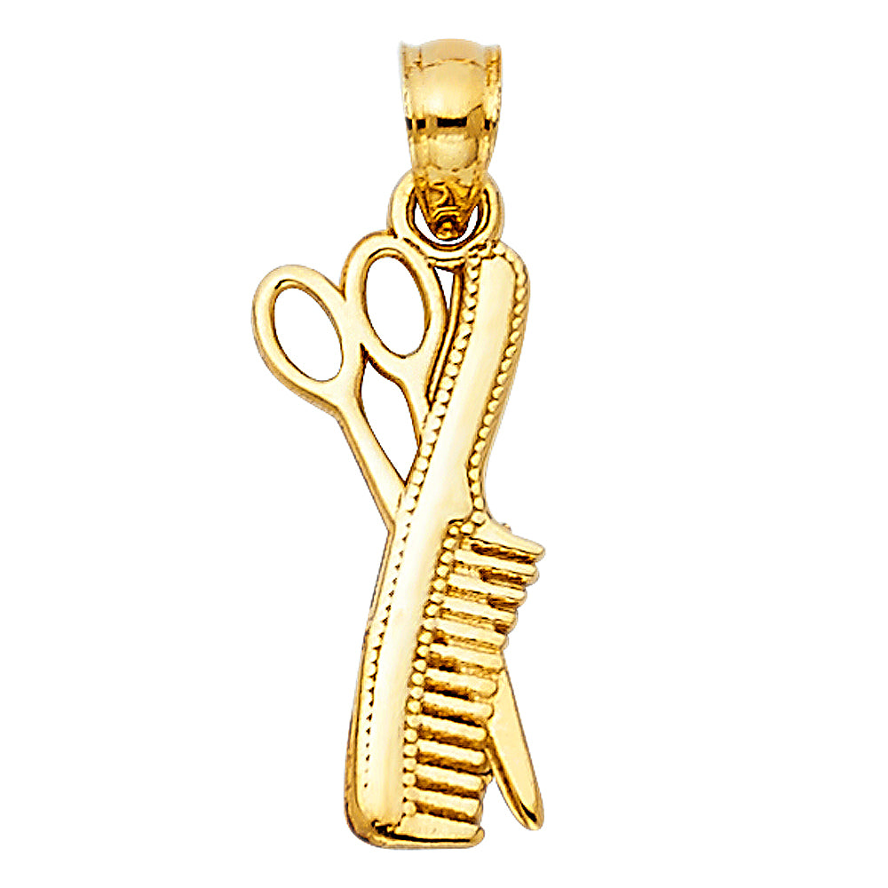 14k Yellow Gold Hair Dresser Tools Pendant Scissors Comb Stylist Barber Charm