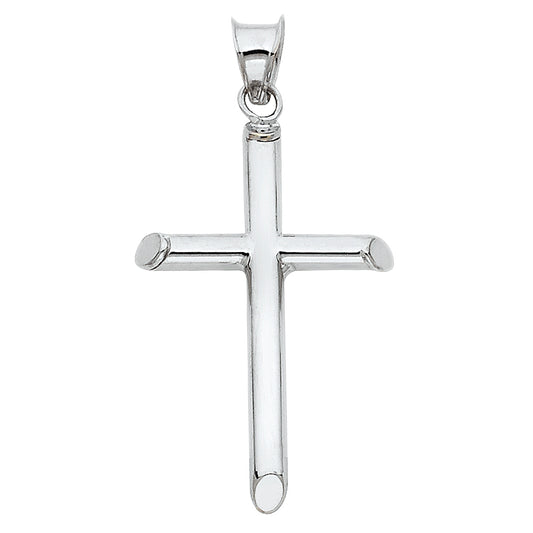 14k White Gold Rounded Cross Pendant Christ High Polish Shiny Classic Charm