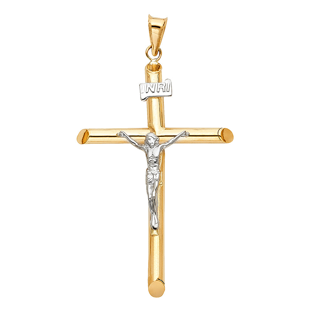14k Yellow & White Gold INRI Crucifix Pendant Jesus Christ Christian Charm