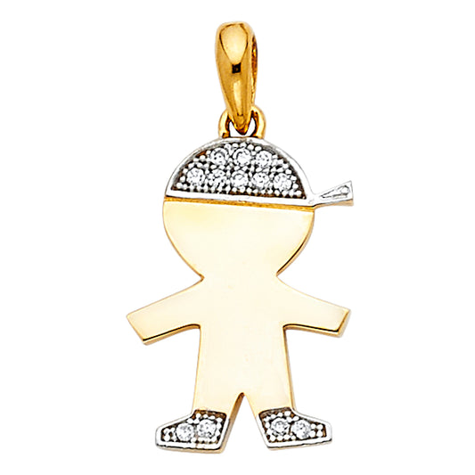 14k Yellow Gold  Clear CZ Boy Pendant High Polished Fashion Charm