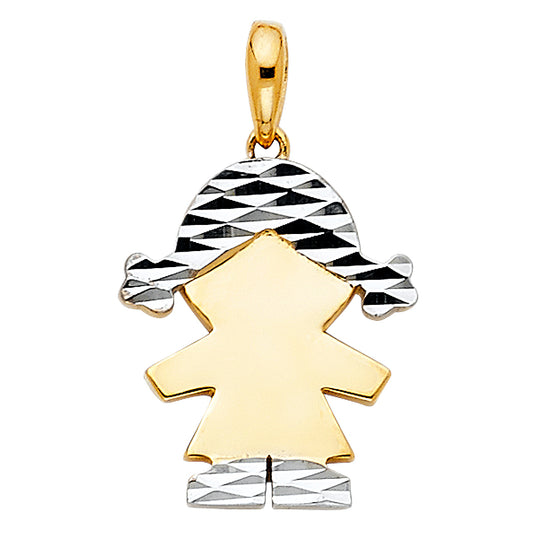 14k Two-Color Gold Diamond-Cut Girl Pendant High Polished Fashion Charm