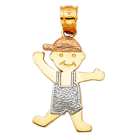 14k Tri-Color Gold Cute Boy Detailed Pendant Detailed Happy Face Charm