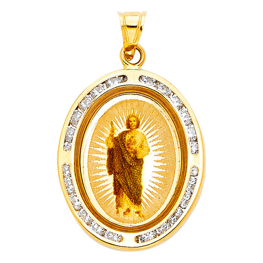 14k Yellow Gold Saint Jude Thaddaeus Pendant Clear CZ Polished Medallion Charm