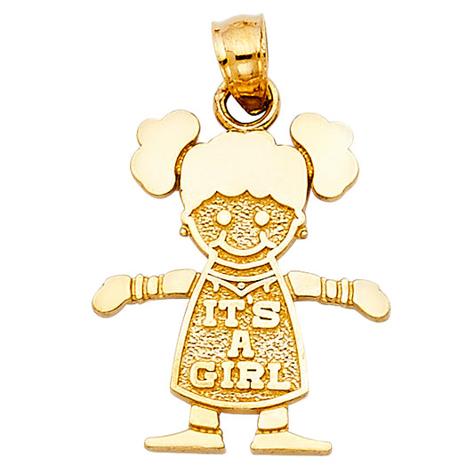 14k Yellow Gold It's A Girl Gift Pendant Cute Mommy High Polished Charm