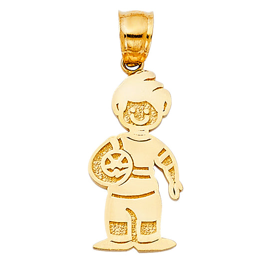 14k Yellow Gold Boy w/ Football Pendant Soccer Ball Player Athlete Charm