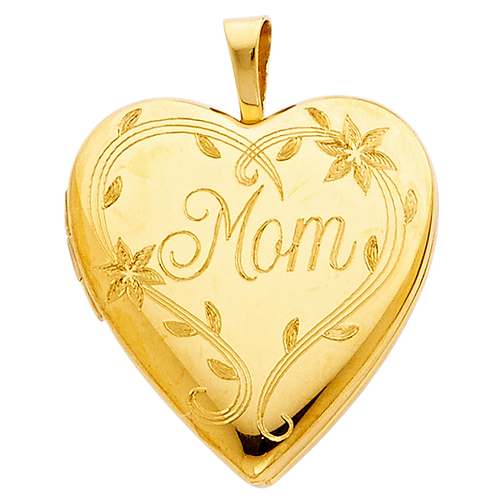 14k Yellow Gold Precious Heart Locket for Mom Pendant Memento Stylish Charm