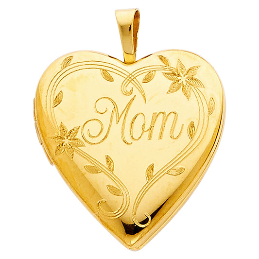 14k Yellow Gold Precious Heart Locket for Mom Pendant Memento Stylish Charm