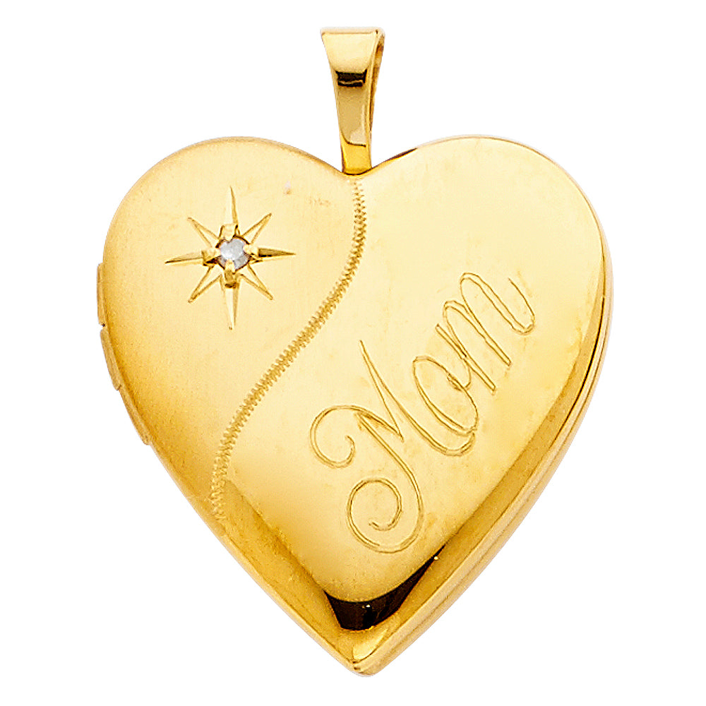 14k Yellow Gold Adorable Birthday Present Mothers Heart Mom Locket Pendant