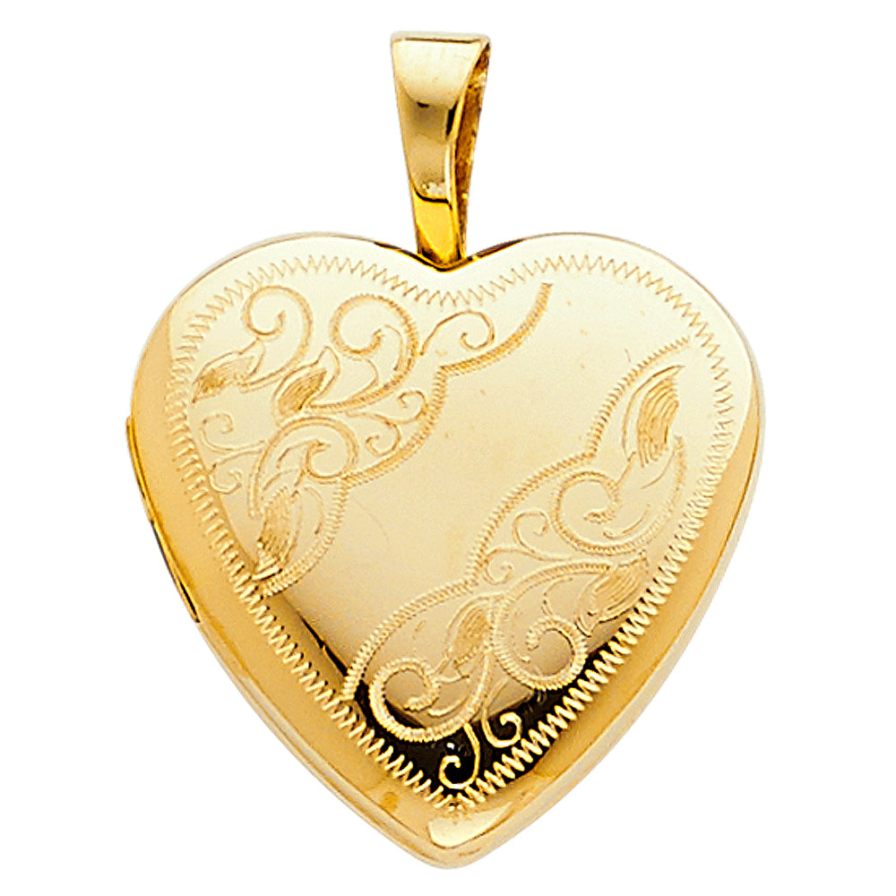 14k Yellow Gold Exquisitely Engraved Memento Fancy Heart Locket Pendant Charm