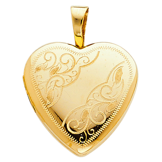 14k Yellow Gold Exquisitely Engraved Memento Fancy Heart Locket Pendant Charm