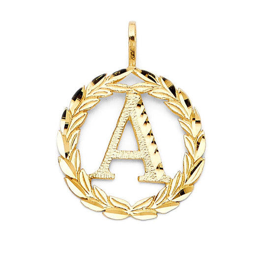 14k Yellow Gold Initial A Pendant Leaf Wreath Laurel Nature Monogram Charm