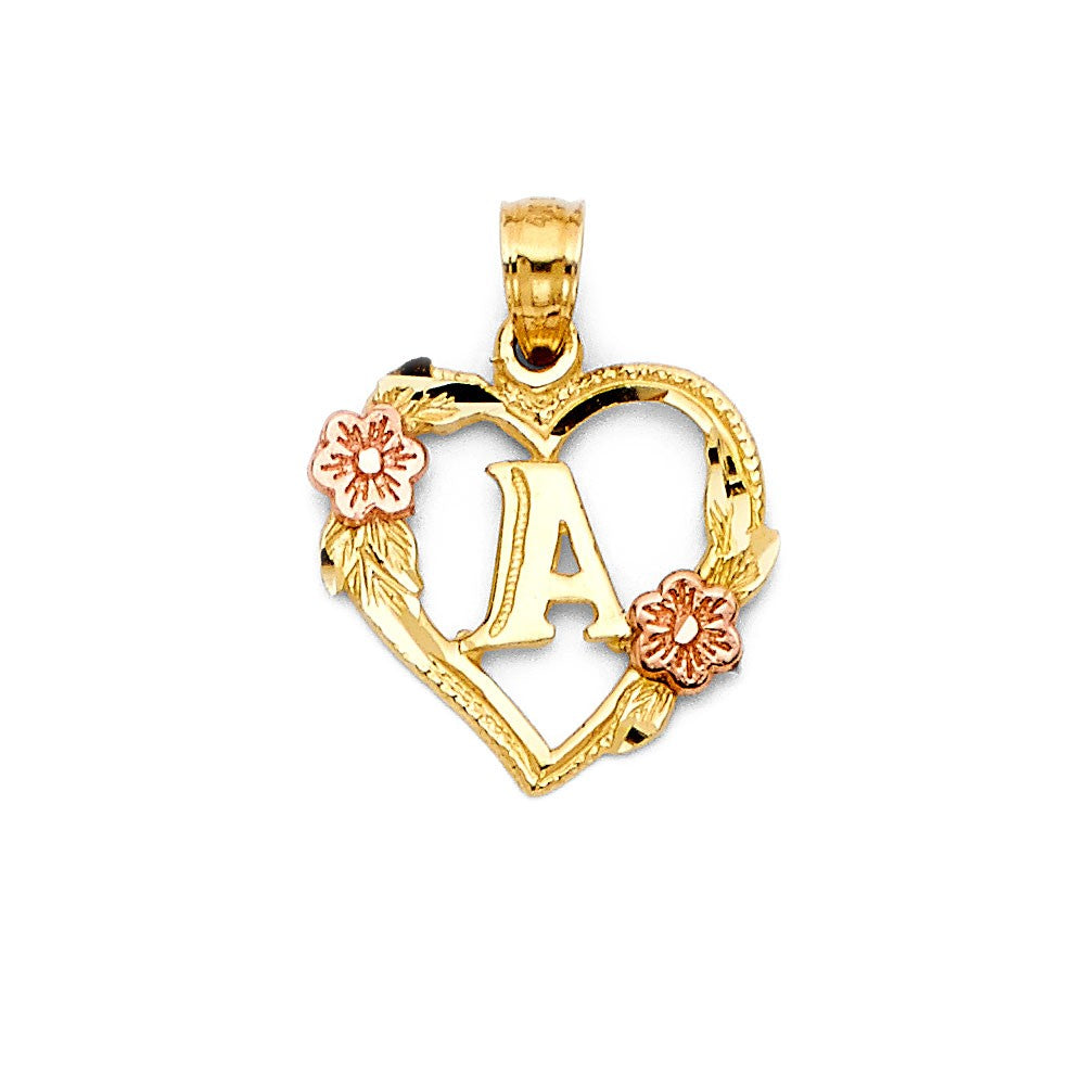 14k Yellow Gold Monogram A Promise Heart Pendant Love Cutout Flower Charm