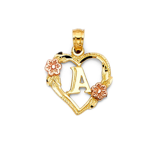 14k Yellow Gold Monogram A Promise Heart Pendant Love Cutout Flower Charm