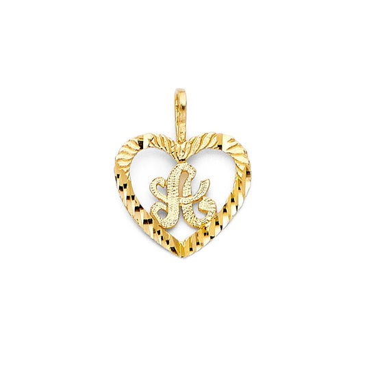 14k Yellow Gold Diamond-Cut Promise Heart Pendant Initial Monogram Cutout Charm