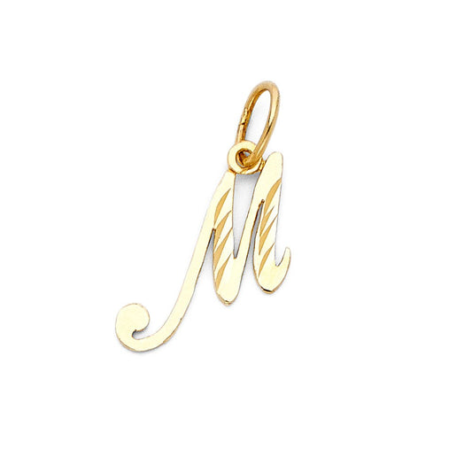 14k Yellow Gold Simple Initial Script Pendant Letter Monogram Diamond-Cut Charm
