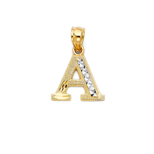 14k Yellow & White Gold Initial "A" Pendant Diamond-Cut Script Letter A Charm