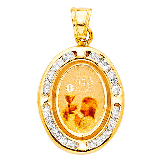 14k Yellow Gold First Holy Communion Pendant Cross Medallion JHS Vintage Charm