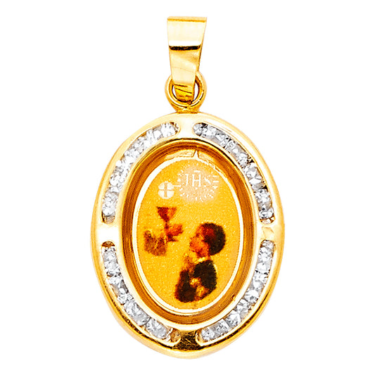 14k Yellow Gold First Holy Communion Pendant Cross Medallion Jesus Christ Charm