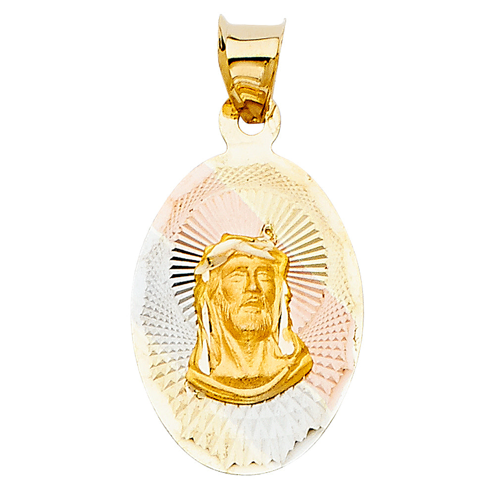 14k Tri-Color Gold Jesus Christ Son of God Pendant Diamond-Cut Charm