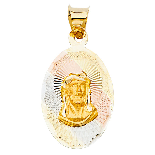 14k Tri-Color Gold Jesus Christ Son of God Pendant Diamond-Cut Charm
