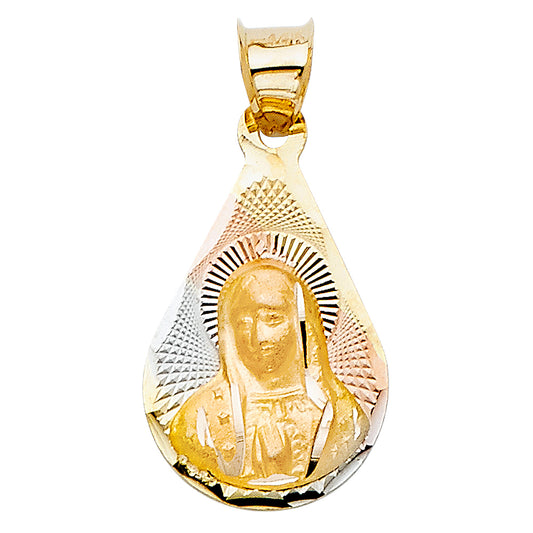 14k Tri-Color Gold Virgin De Guadalupe Medalla Pendant Charm