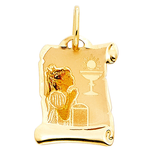 14k Yellow Gold Prayer First Holy Communion Pendant Jesus Christ Gift Charm