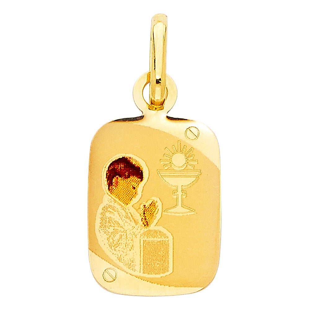 14k Yellow Gold Praying Pendant First Holy Communion Pray Catholic Charm