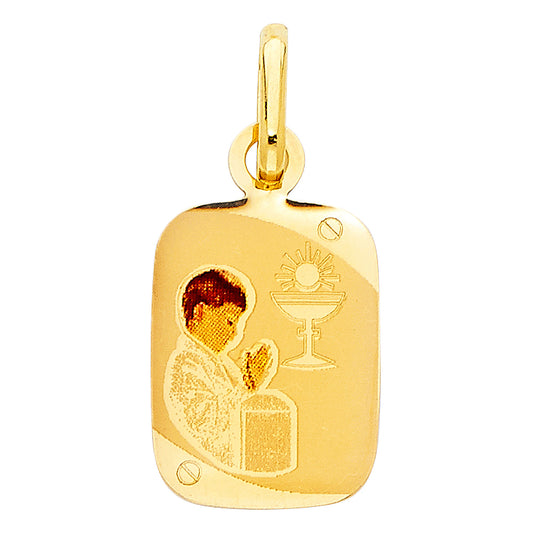 14k Yellow Gold Praying Pendant First Holy Communion Pray Catholic Charm