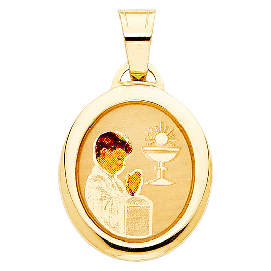 14k Yellow Gold Praying Pendant Eucharist Jesus Christ Holy Communion Charm