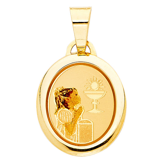 14k Yellow Gold Praying High Polished Medallion Communion Prayer Pendant Charm