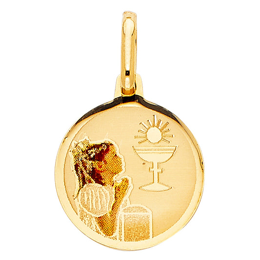 14k Yellow Gold Praying Pendant First Holy Communion Polished Medallion Charm