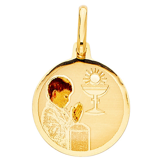 14k Tri-Color Gold Praying Pendant First Holy Communion Faith Catholic Charm