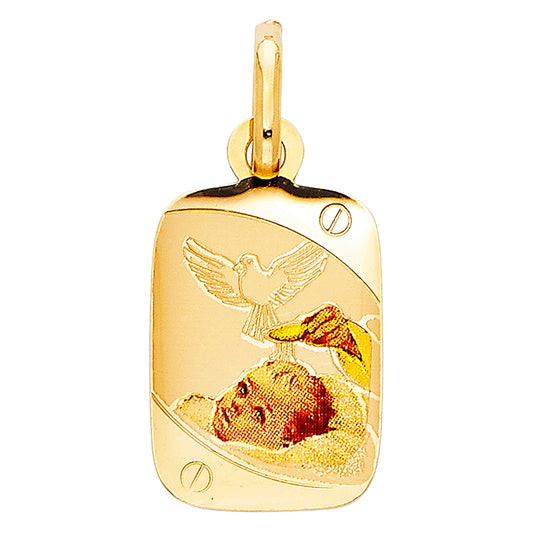 14k Yellow Gold Holy Baptism Medallion Pendant Dove God Angel Polished Charm