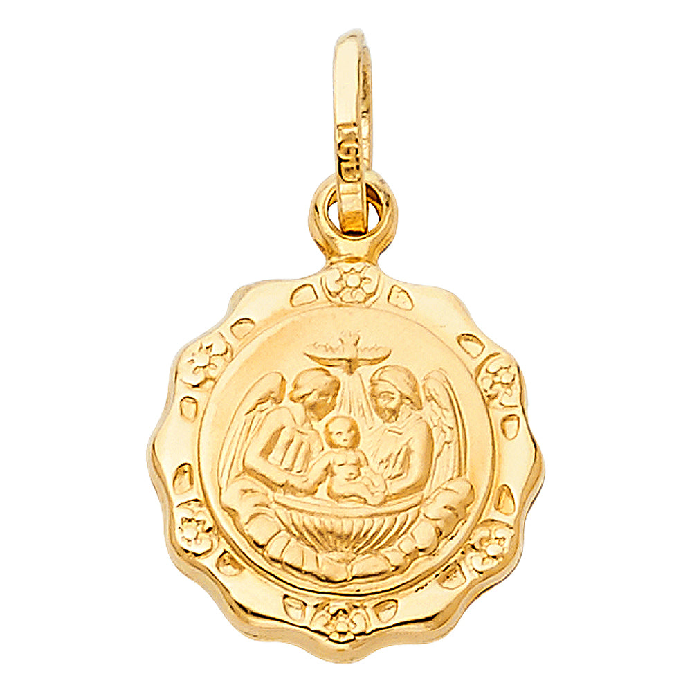 14k Yellow Gold Holy Baptism Medallion Pendant High Polish Birth of Jesus Charm