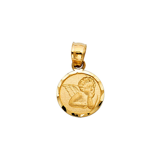 14k Yellow Gold Guardian Angel Medallion Pendant Cherub Catholic Faith Charm