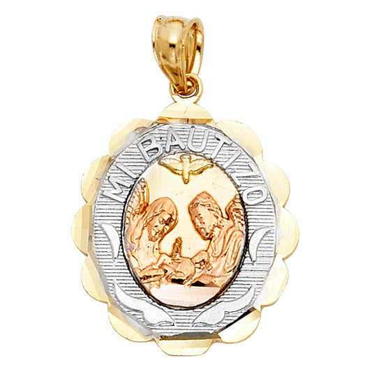 14k Yellow & White & Rose Gold Baptism Medallion Pendant Catholic Faith Charm