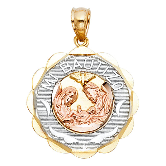 14k Yellow & White & Rose Gold Baptism Medallion Pendant Catholic Faith Charm