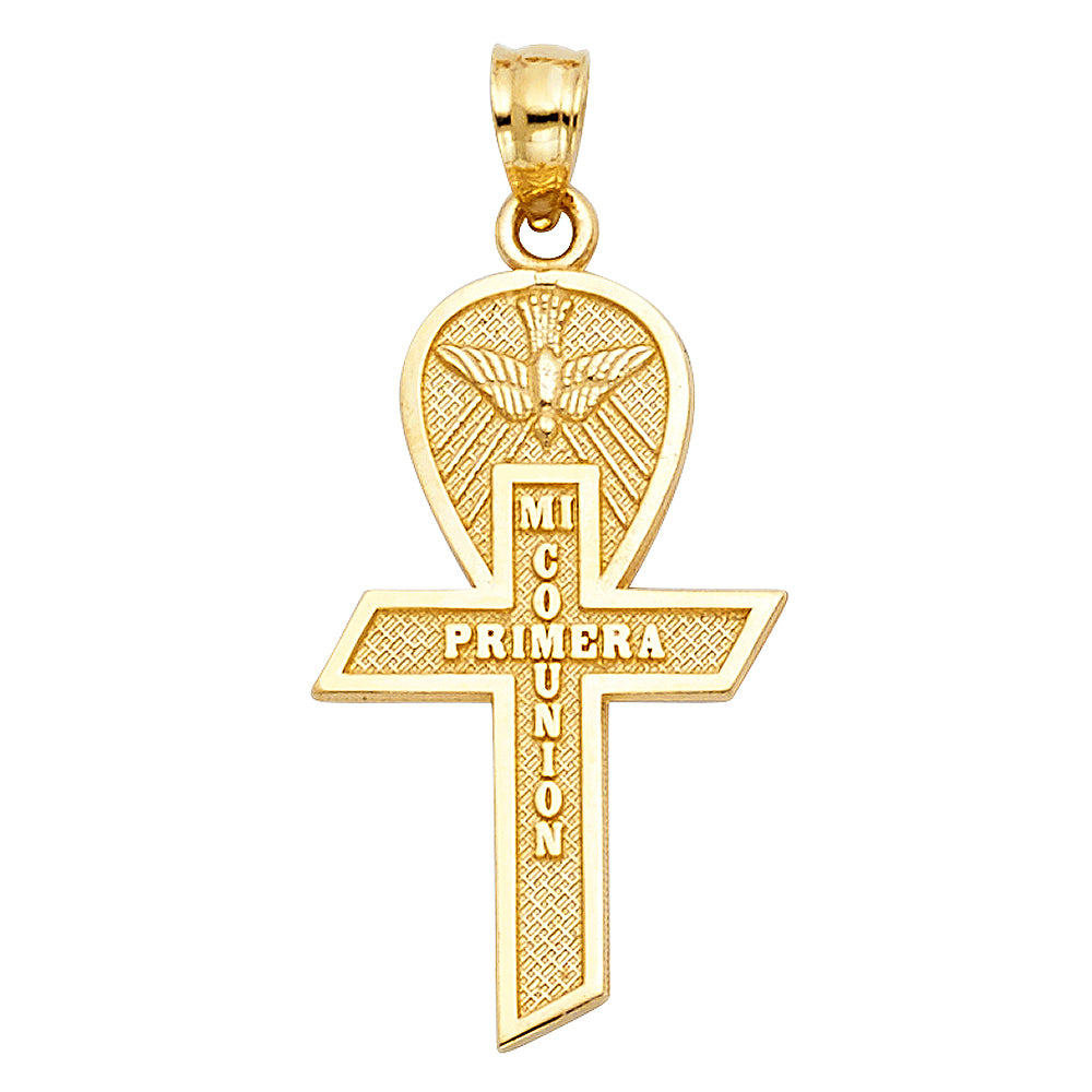 14k Yellow Gold Mi Primera Communion Pendant First Holy Communion Dove Charm