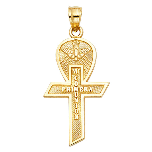 14k Yellow Gold Mi Primera Communion Pendant First Holy Communion Dove Charm