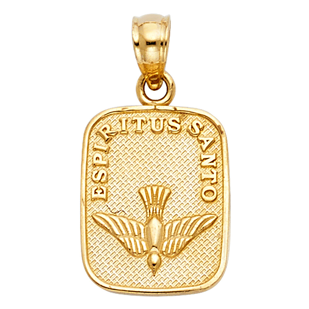 14k Yellow Gold Espiritus Santo Medallion Pendant High Polished Dove Charm