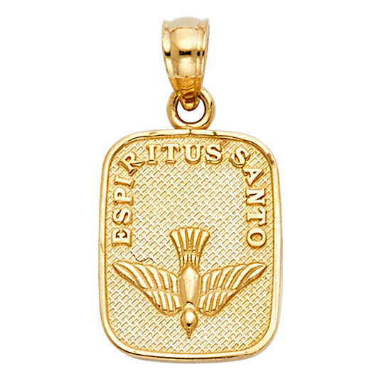14k Yellow Gold Espiritus Santo Medallion Pendant High Polished Dove Charm