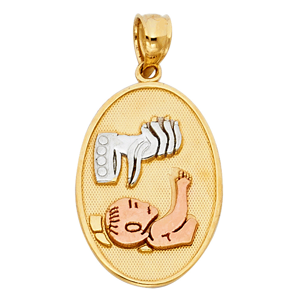 14k Tri-Color Gold Baptism Medallion Pendant Catholic Christian Faith Charm