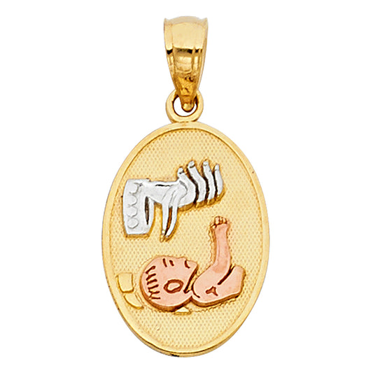 14k Tri-Color Gold Baptism Medallion Pendant Catholic Sacrament Polished Charm